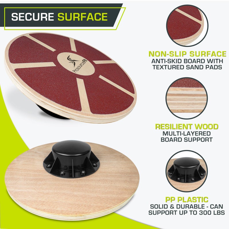 ProsourceFit Wooden Balance Board Non-Slip Wobble Core Trainer 15.75in (39.5cm) Diameter with 360 Rotation for Stability Training, Full Body Exercises, Physical Therapy - Image 3